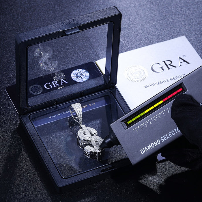 S925 Moissanite Baguette Dollar Sign Pendant - Different Drips