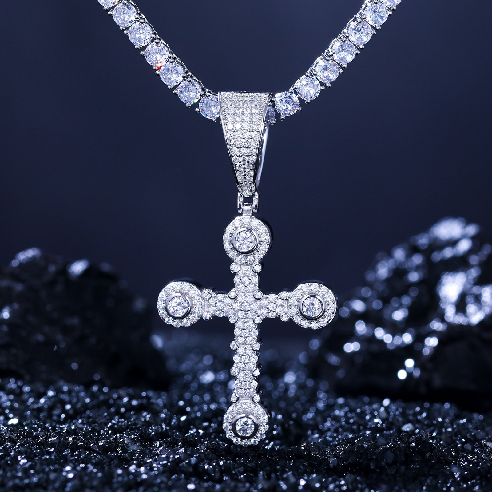 S925 Moissanite Clustered Cross Pendant - Different Drips