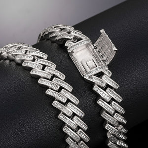 14mm VVS Moissanite & S925 Baguette Cuban Prong Link Chain - Different Drips