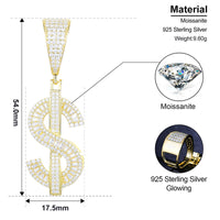 Thumbnail for S925 Moissanite Baguette Dollar Sign Pendant - Different Drips