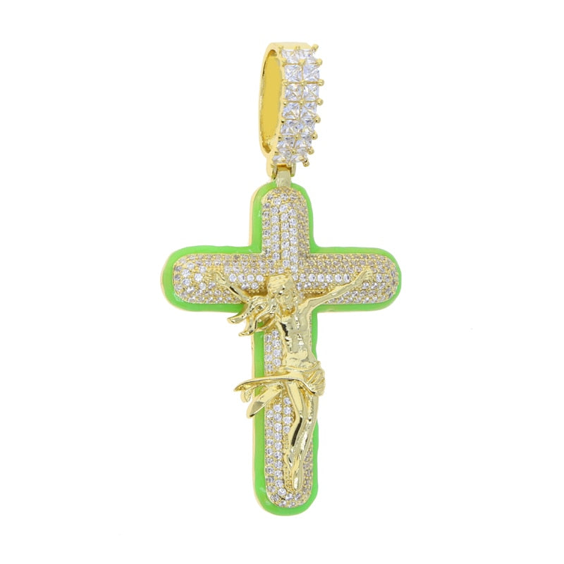 Glow In The Dark Jesus Cross Pendant - Different Drips