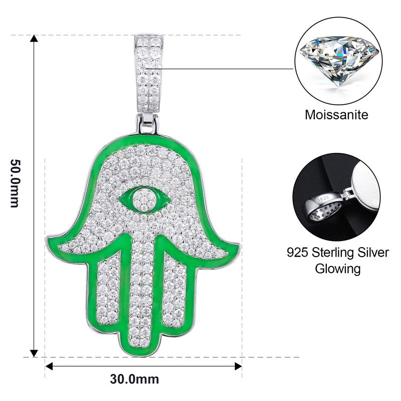 S925 Moissanite Glow In The Dark Hasma Hand Pendant - Different Drips
