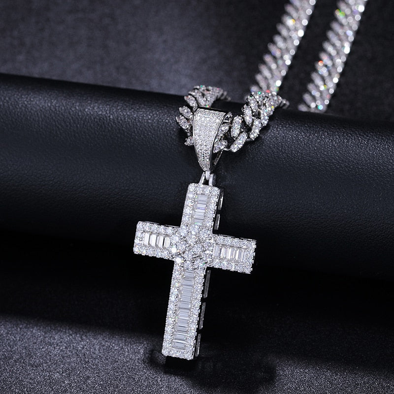 S925 Moissanite Baguette Cross Pendant - Different Drips