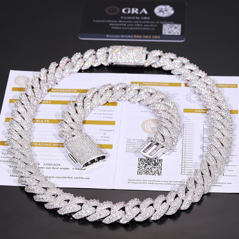 18mm S925 & VVS Moissanite Miami Cuban Link Chain - Different Drips