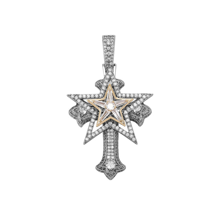 Iced Five Star Cross Pendant - Different Drips