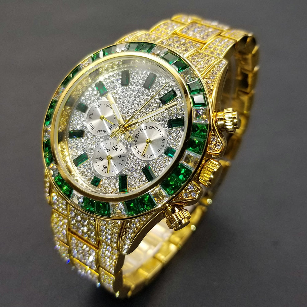 Emerald Green Baguette Bezel Chronograph Watch - Different Drips