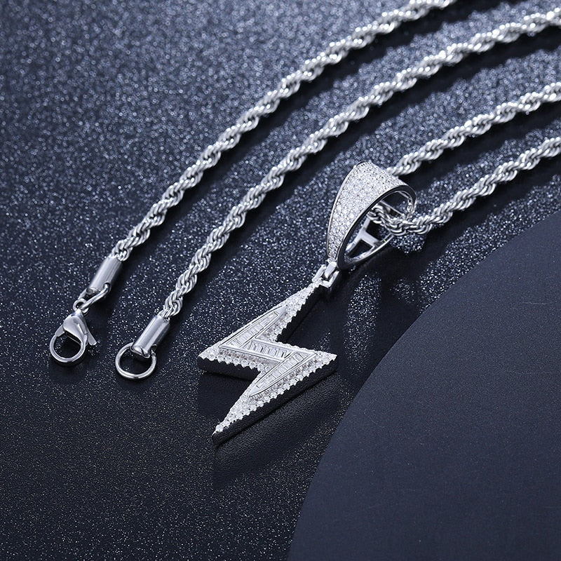 S925 Moissanite Baguette Lightning Bolt Pendant - Different Drips