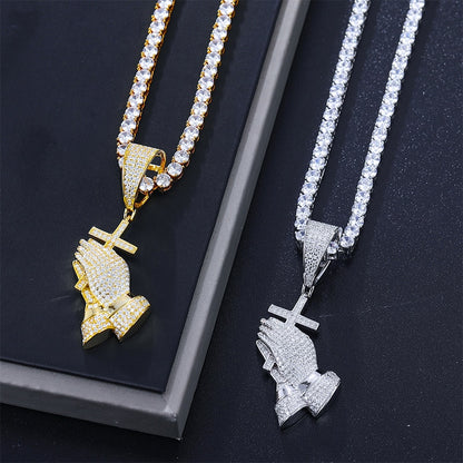 S925 Moissanite Cross Praying Hands Pendant - Different Drips