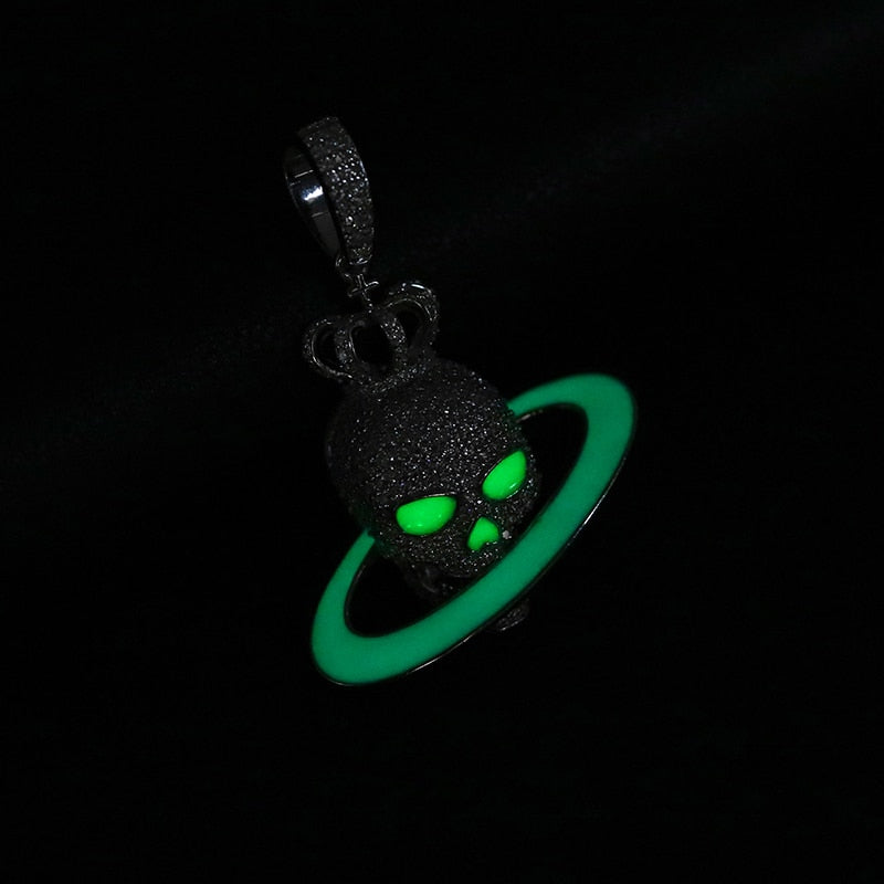 S925 Moissanite Glow In The Dark Saturn Skull Pendant - Different Drips