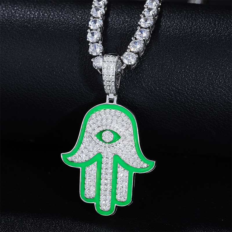 S925 Moissanite Glow In The Dark Hasma Hand Pendant - Different Drips