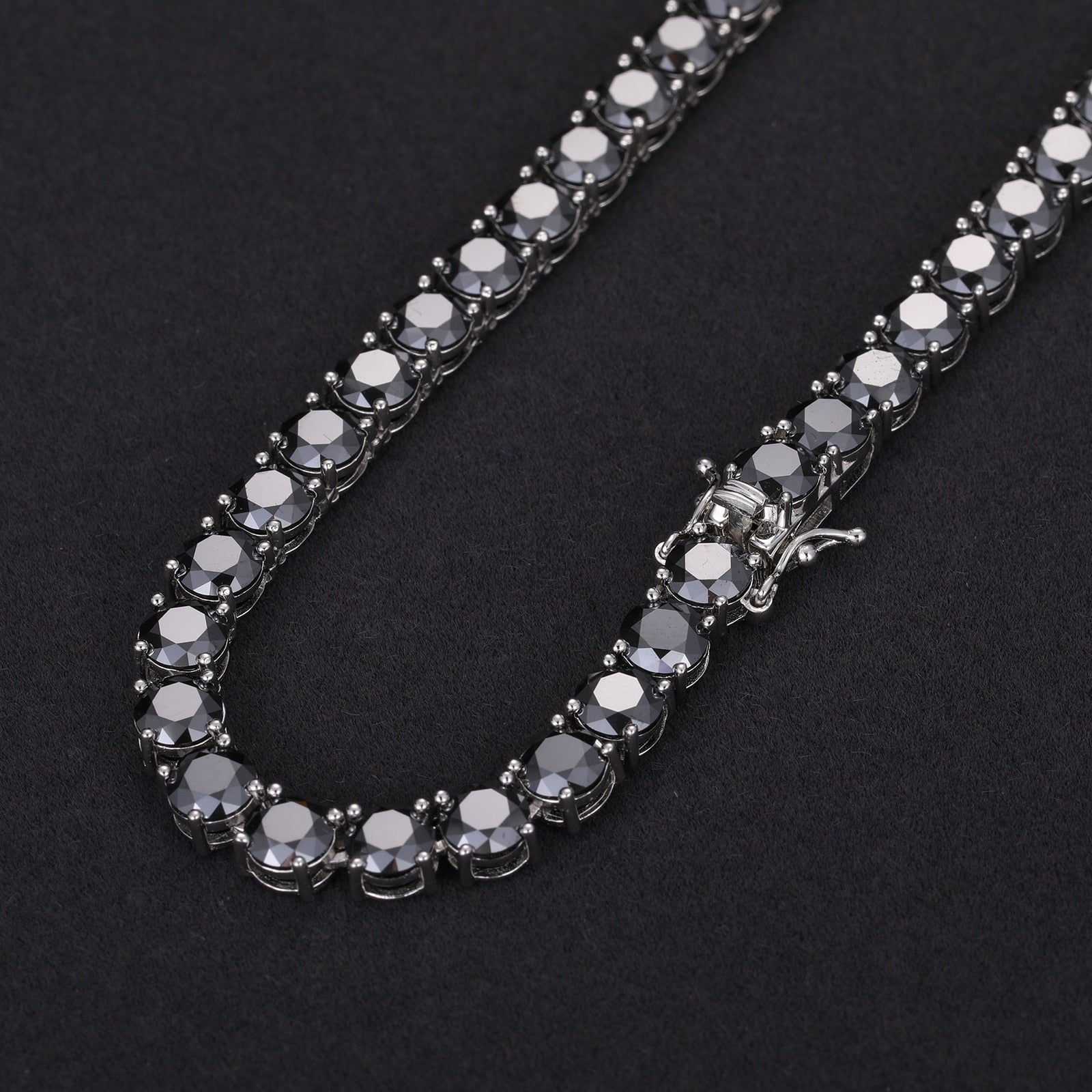 S925 Moissanite 3-5mm Black Round Cut Tennis Chain - Different Drips