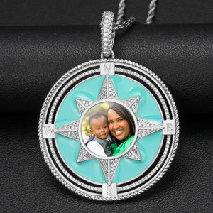 Custom Turquoise Enamel North Star Photo Pendant - Different Drips