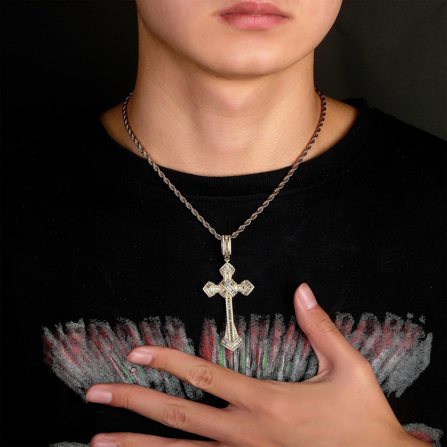 Baguette Cross Pendant - Different Drips