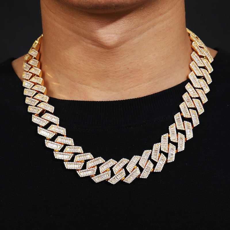 20mm VVS Baguette Moissanite & S925 Prong Cuban Link Chain - Different Drips