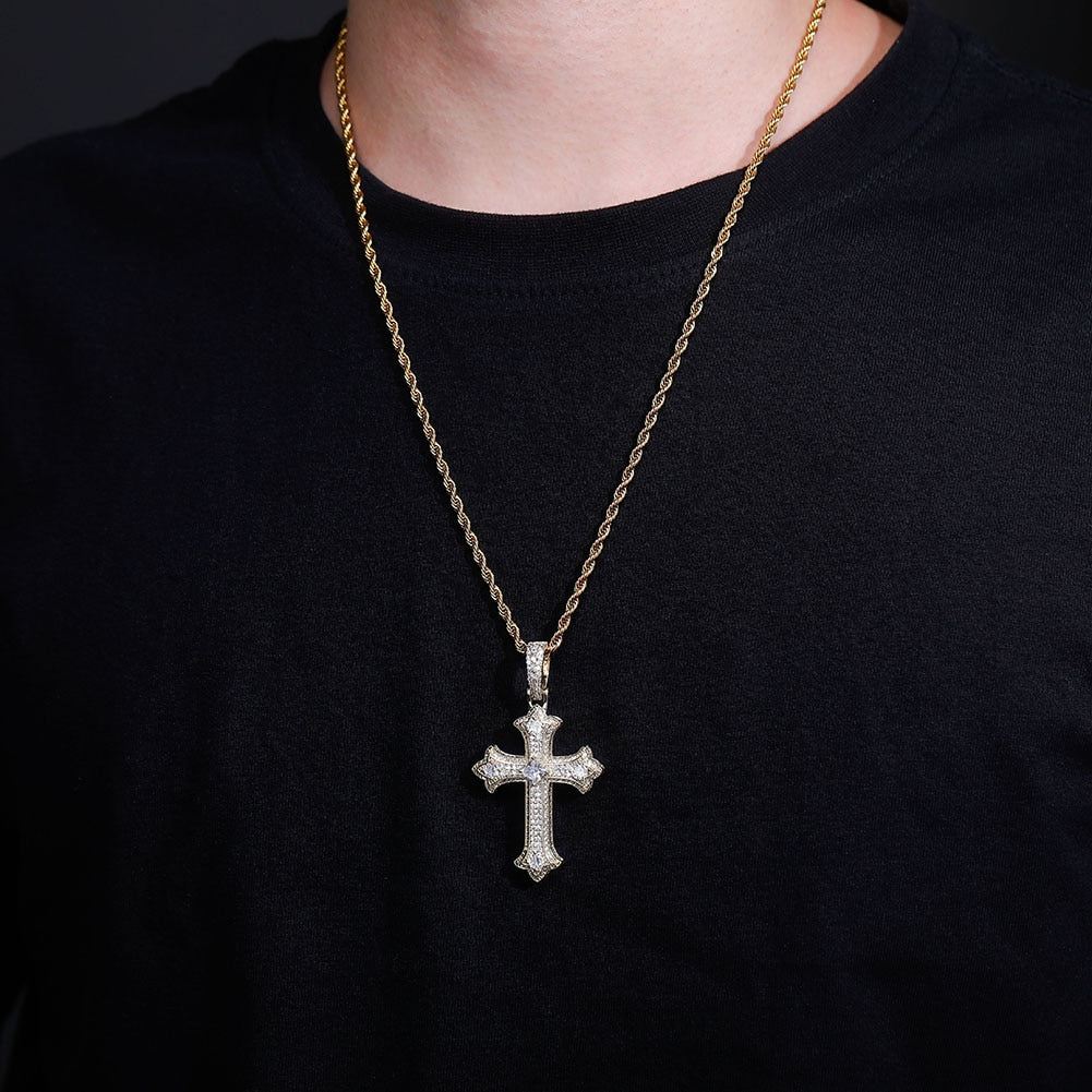 Colored Gem Iced Cross Pendant - Different Drips