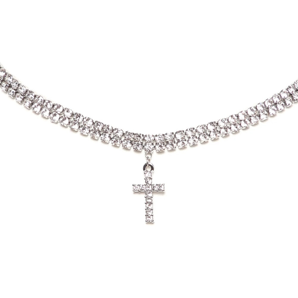 Women's Double Row Tennis Cross Necklace - Different Drips