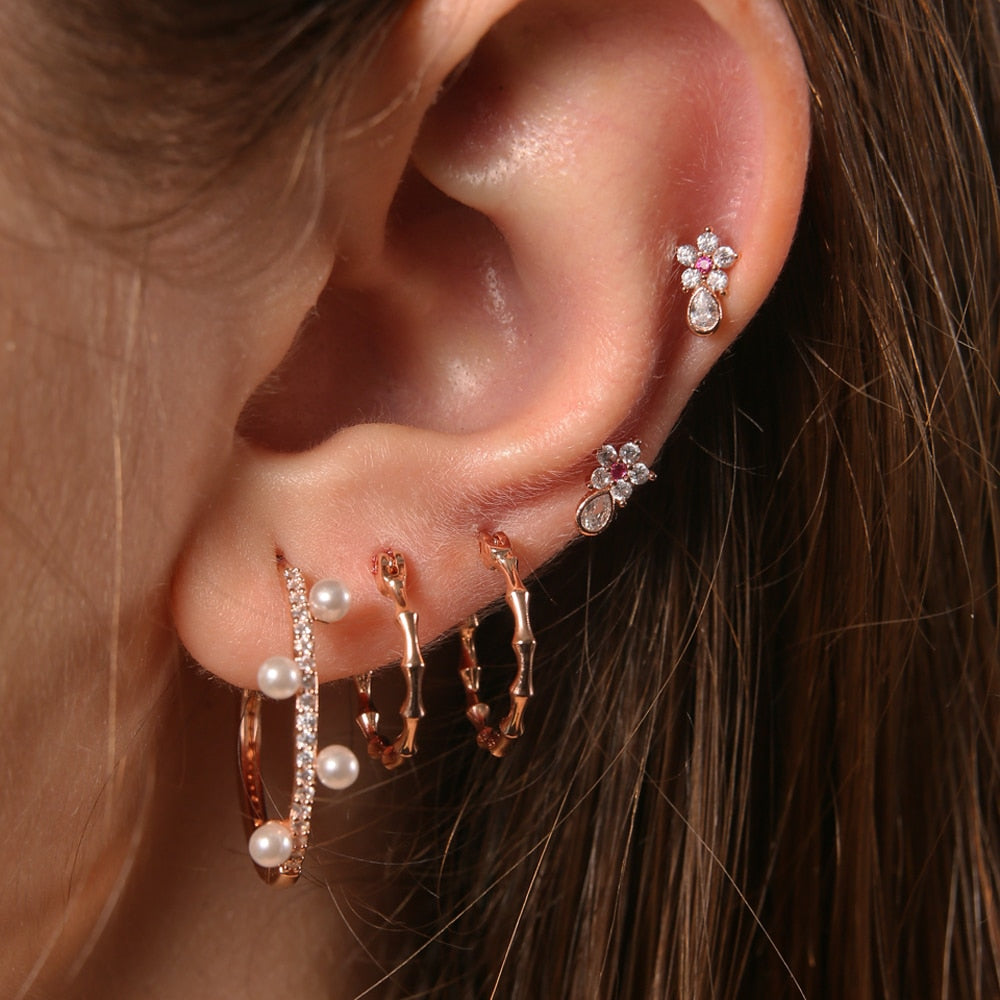 S925 Women's Pearl Hoop Earrings - Different Drips