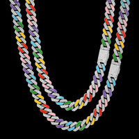 Thumbnail for 14mm Multi-Colored VVS Moissanite & S925 Cuban Prong Link Chain - Different Drips