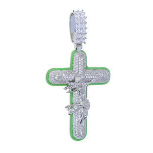 Glow In The Dark Jesus Cross Pendant - Different Drips