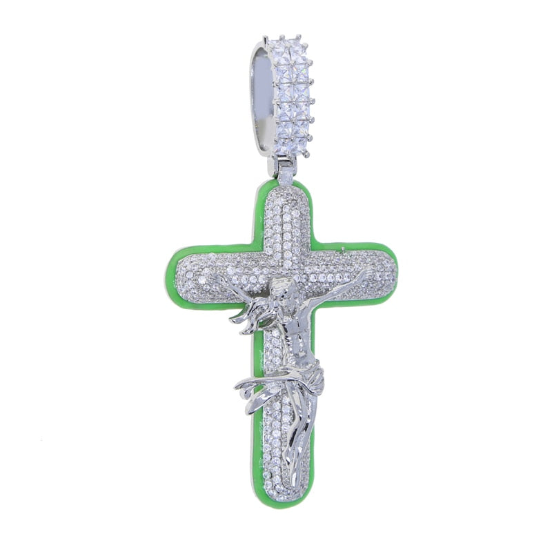 Glow In The Dark Jesus Cross Pendant - Different Drips