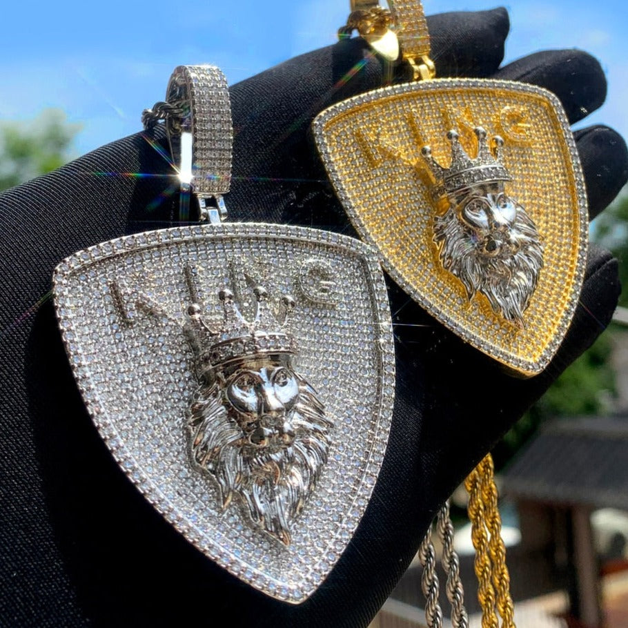 Iced Out King Shield Pendant - Different Drips