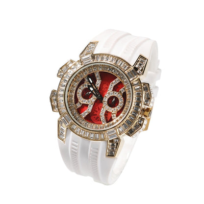 Baguette Round Cut Watch w/ Rubber Strap - Different Drips