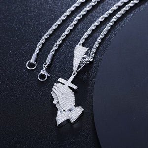 S925 Moissanite Cross Praying Hands Pendant - Different Drips