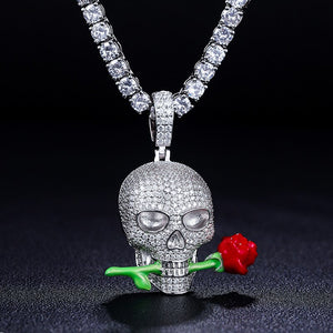 S925 Moissanite Glow In The Dark Rose Skull Pendant - Different Drips