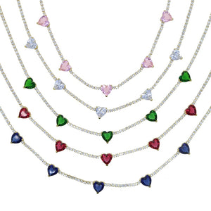 Women's 2mm Heart Stationed Tennis Necklace - Different Drips