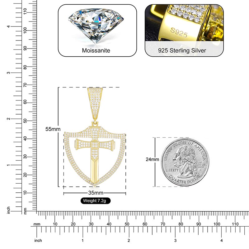 S925 Moissanite Shield Cross Pendant - Different Drips