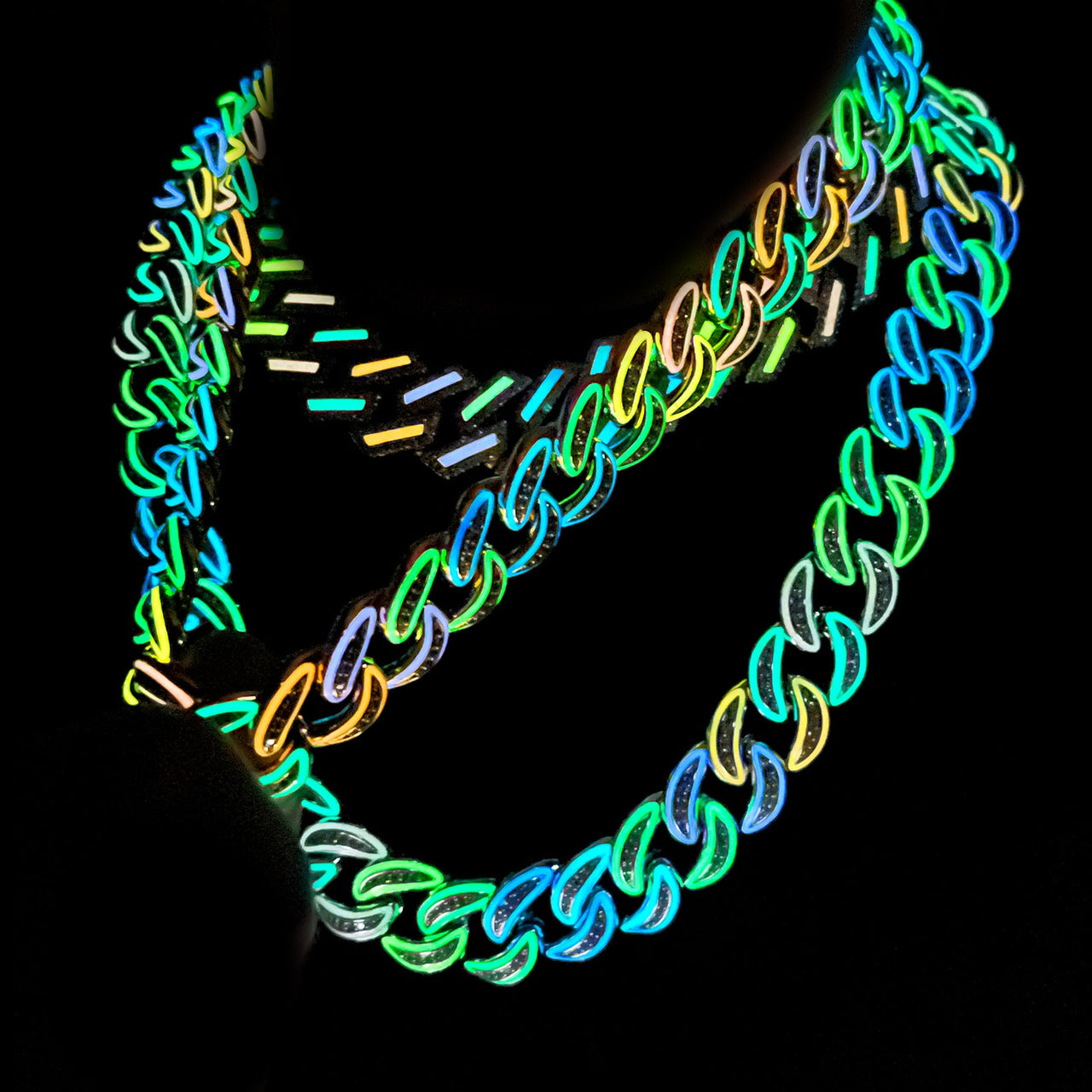 18mm Glow In The Dark VVS Moissanite & S925 Cuban Chain - Different Drips