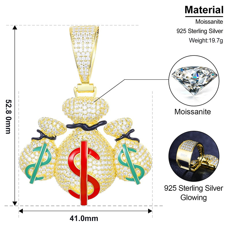 S925 Moissanite Triple Money Bag Pendant - Different Drips
