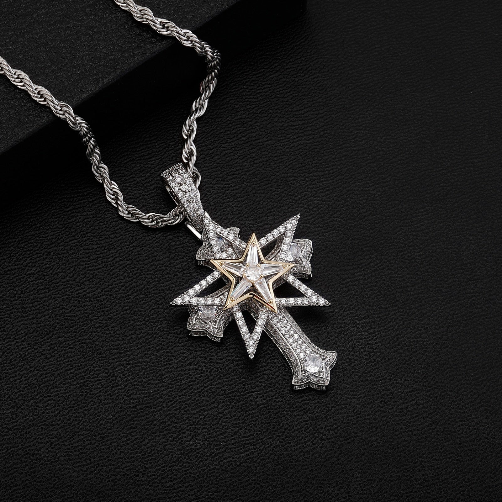 Iced Five Star Cross Pendant - Different Drips