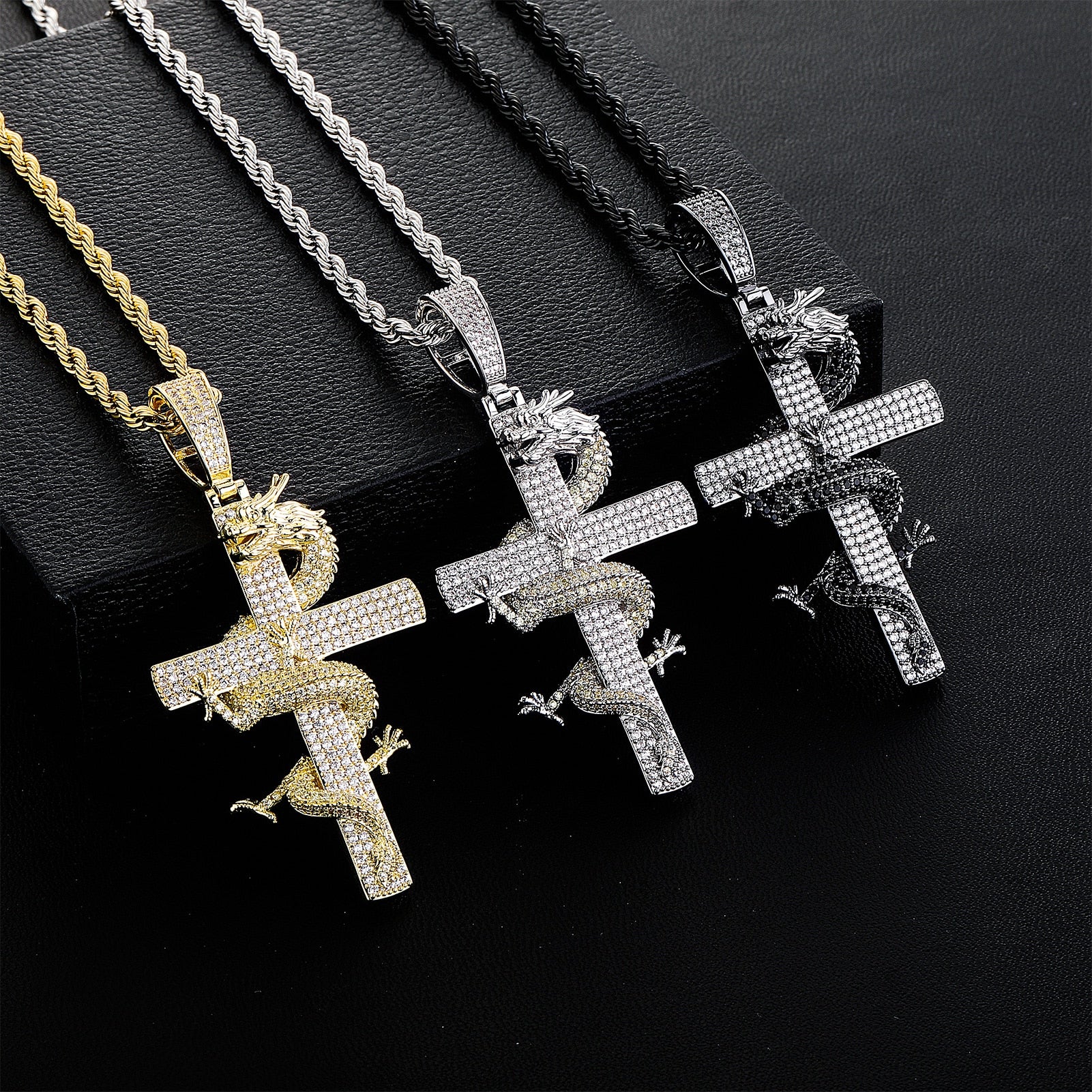 Iced Dragon Cross Pendant - Different Drips