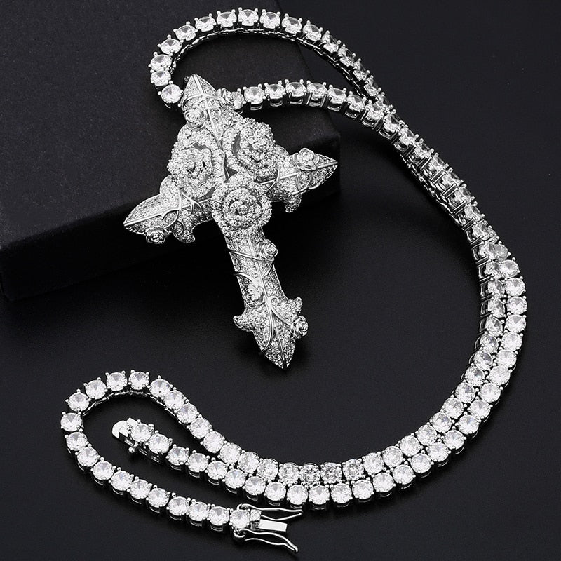 S925 Moissanite Diamond Rose Cross Pendant - Different Drips
