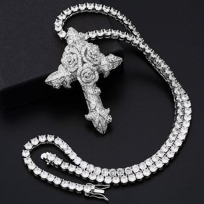 S925 Moissanite Diamond Rose Cross Pendant - Different Drips