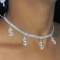 Thumbnail for Women's Dollar Sign Drop Tennis Necklace - Different Drips