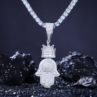 Thumbnail for S925 Moissanite Crowned Baguette Hasma Hand Pendant - Different Drips