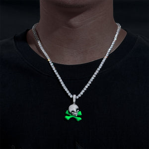 S925 Moissanite Glow In The Dark Skull & Bones Pendant - Different Drips