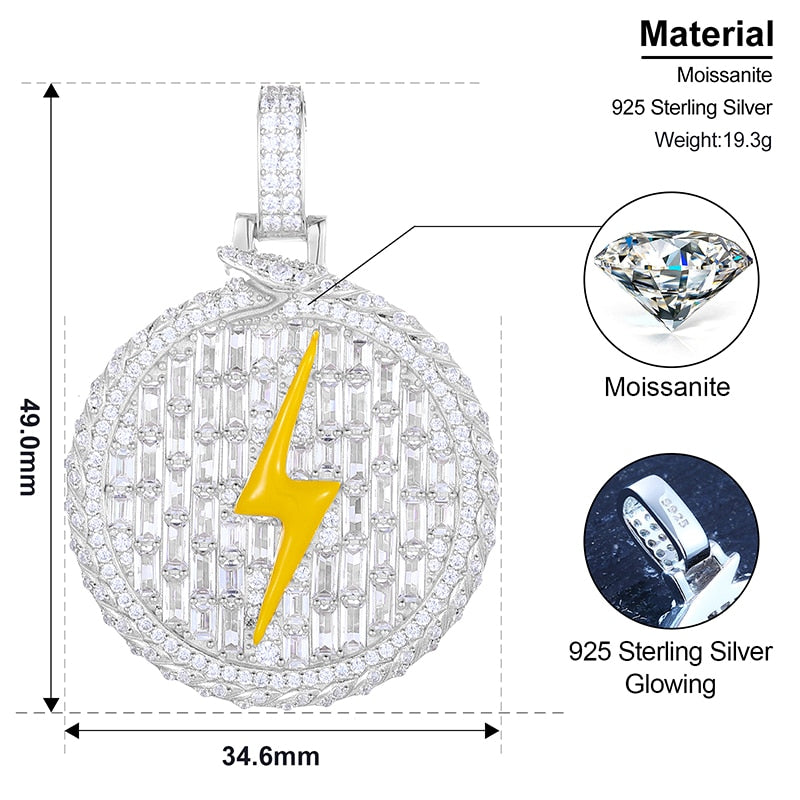 S925 Moissanite Baguette Round Lightning Bold Pendant - Different Drips