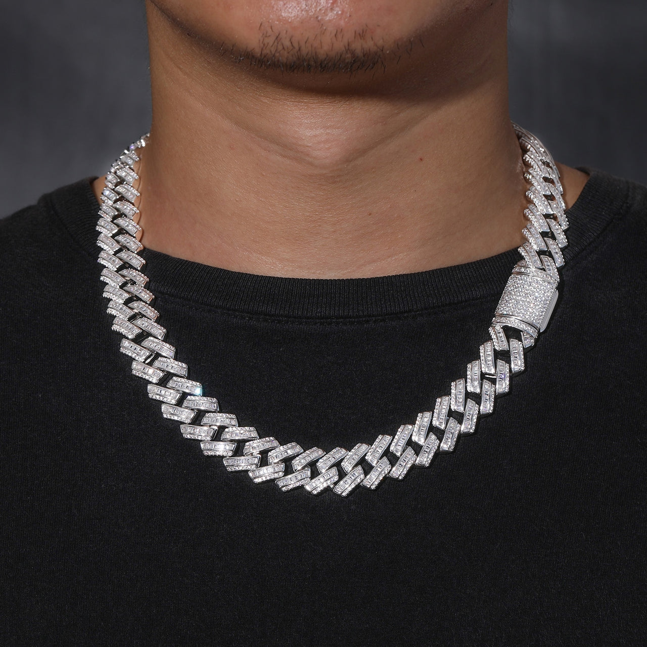 MOISSANITE Real Miami Cuban Link Prong Chain Necklace Black