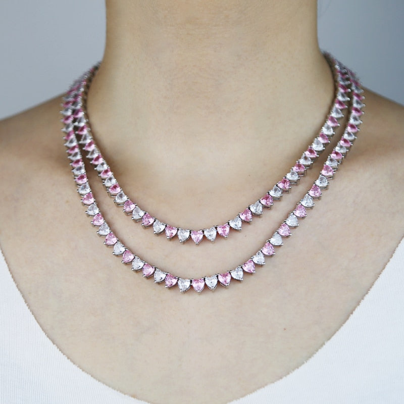 Women's Pink Heart Link Necklace - Different Drips
