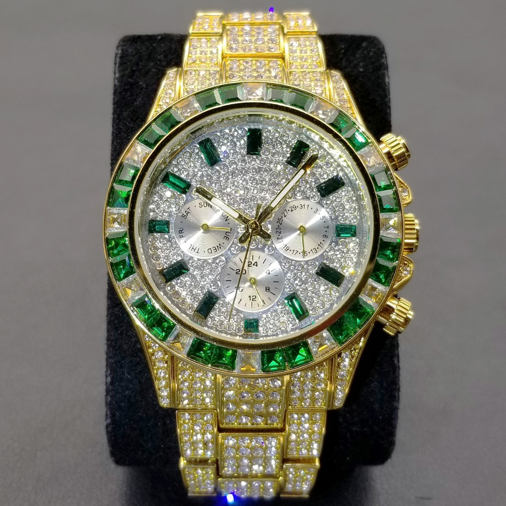 Emerald Green Baguette Bezel Chronograph Watch - Different Drips