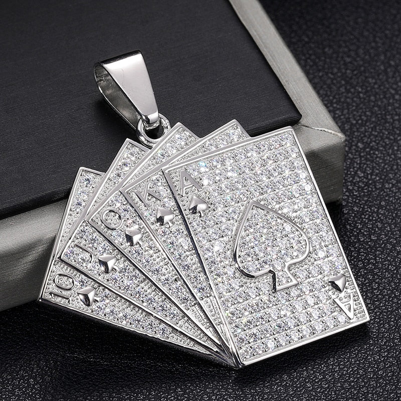 Sterling Silver Ace of Spades Playing Card Charm Necklace with Cubic  Zirconia Stone | Lee Fiori