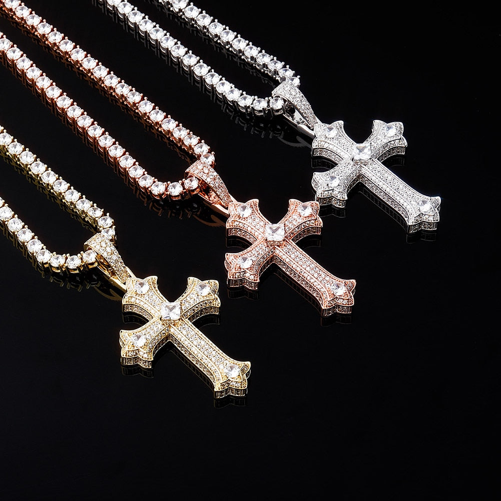 Colored Gem Iced Cross Pendant - Different Drips