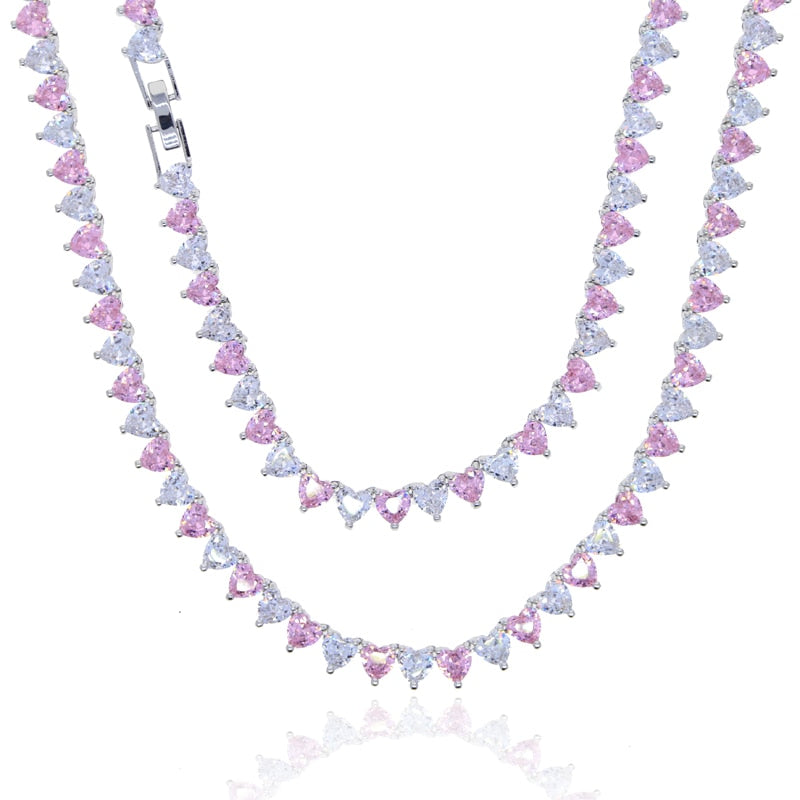 Women's Pink Heart Link Necklace - Different Drips