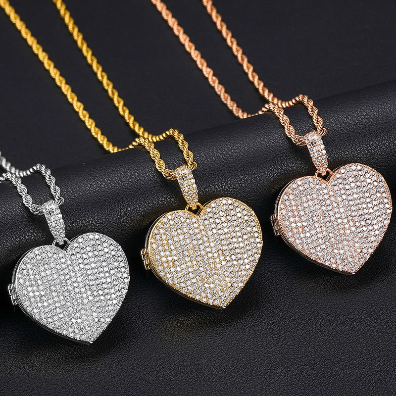 Solid Custom Heart Locket Photo Pendant - Different Drips