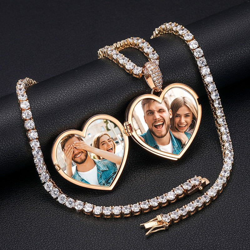 Solid Custom Heart Locket Photo Pendant - Different Drips