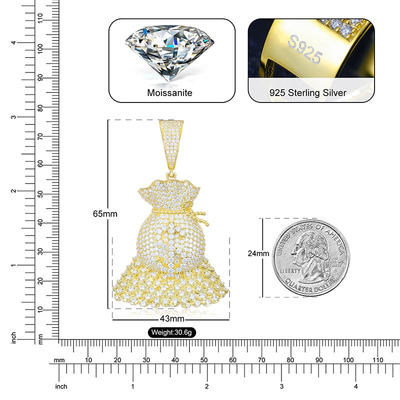 S925 Moissanite Top Of The Game Money Bag Pendant - Different Drips