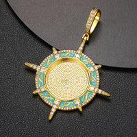 Thumbnail for Custom Turquoise Enamel Compass Photo Pendant - Different Drips